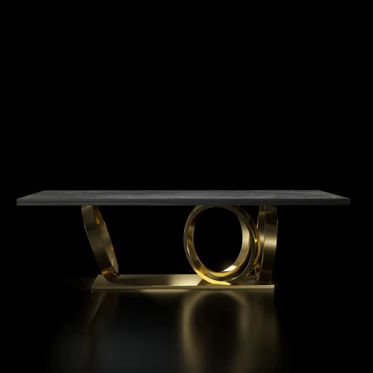 Orbitz Black Marble Brushed Gold Dining Table