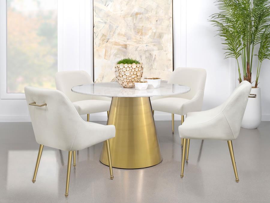 Round Brushed Gold & Marble Top Dining Table