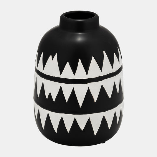 9"H Tribal Flower Vase, Black/White