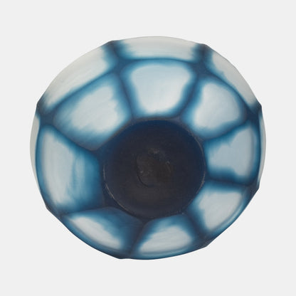 Glass, 9" Carved Bowl Blue