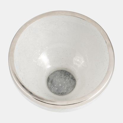 Glass 10" Bowl With Ring Deco,White