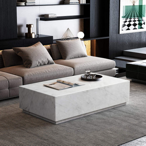 Iris White Rectangle Marble Coffee Table