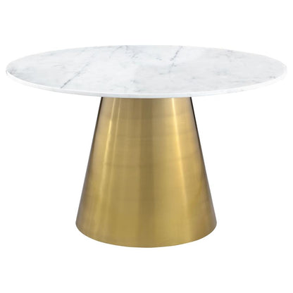 Round Brushed Gold & Marble Top Dining Table
