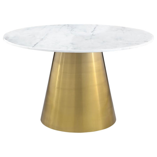 Round Brushed Gold & Marble Top Dining Table