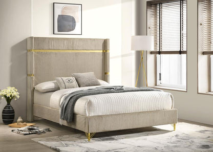 Licelle Upholstered Wingback Bed Beige