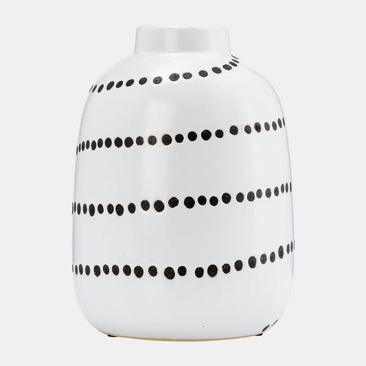 9"H Spiral Dot Flower Vase, White/Black
