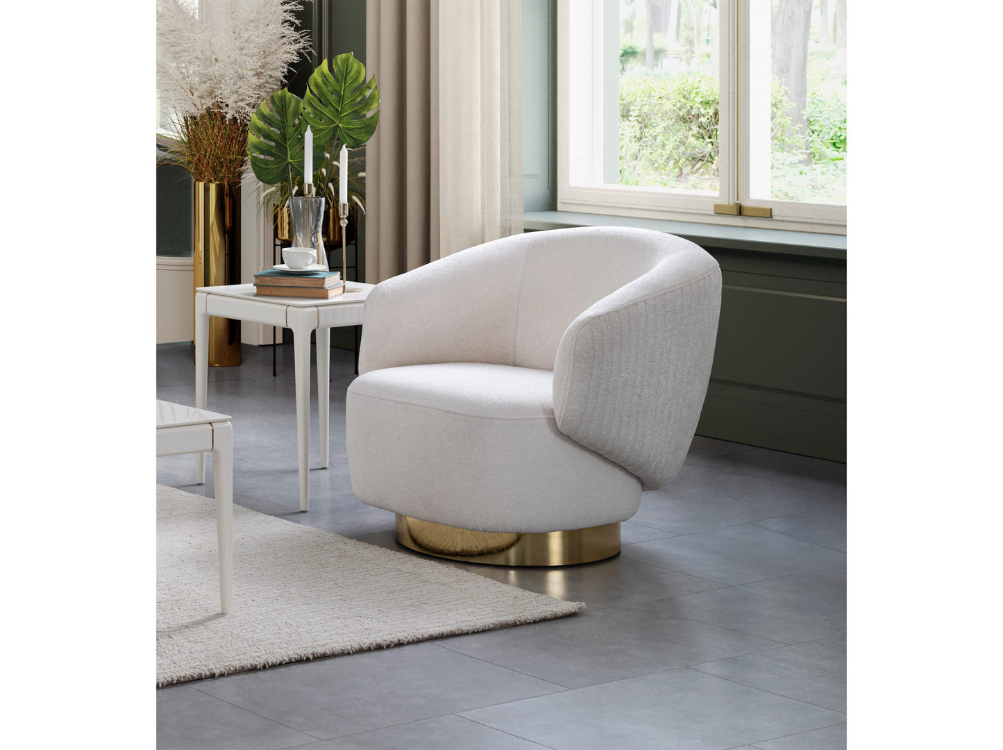 Erzin Light Cream Swivel Accent Chair