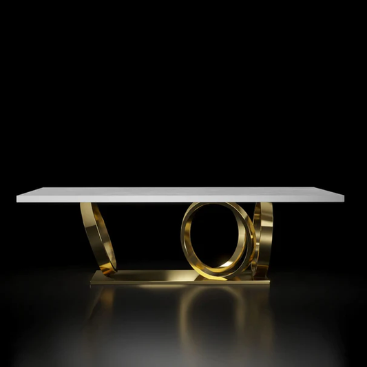 Orbitz White Marble Brushed Gold Dining Table