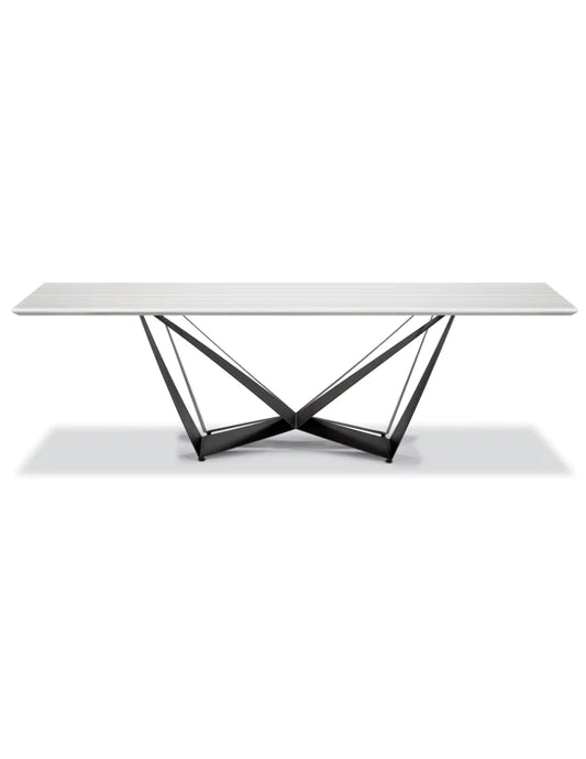 Wave Black powder Coated Iron Marble Top Dining Table
